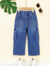 Toddler Girls" Casual Fashion Straight-Leg Denim Work Pants With Multi-Pockets